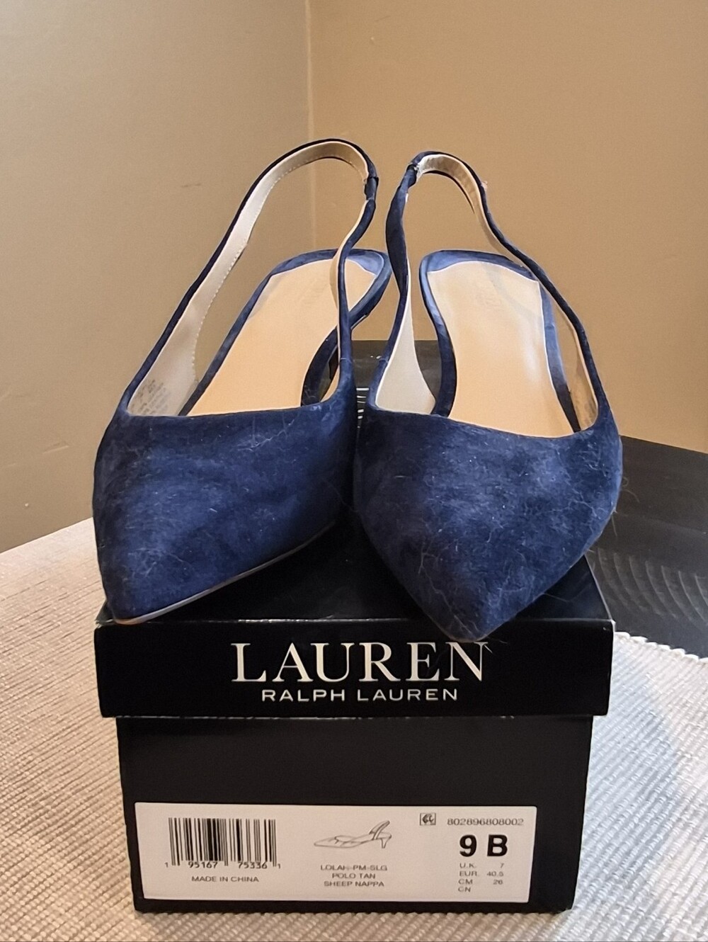 Lauren Ralph Lauren Navy Suede Pointed Slingback Flats